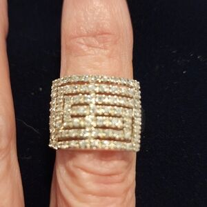 Sterling Silver Ring Size 7 Square Design Inset With Stones